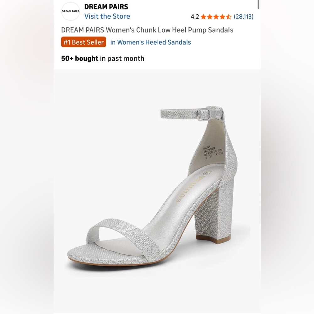 Silver glittery low heel open toe pumps